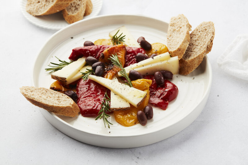 Grilled Pepper, Olive, and Manchego Tapas